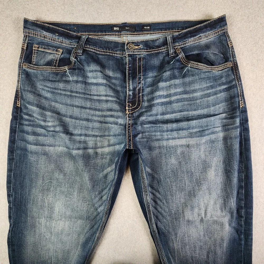 BKE Seth Jeans Mens 42x30 Medium Dark Wash Relaxed Straight Whisker Tag 42x32